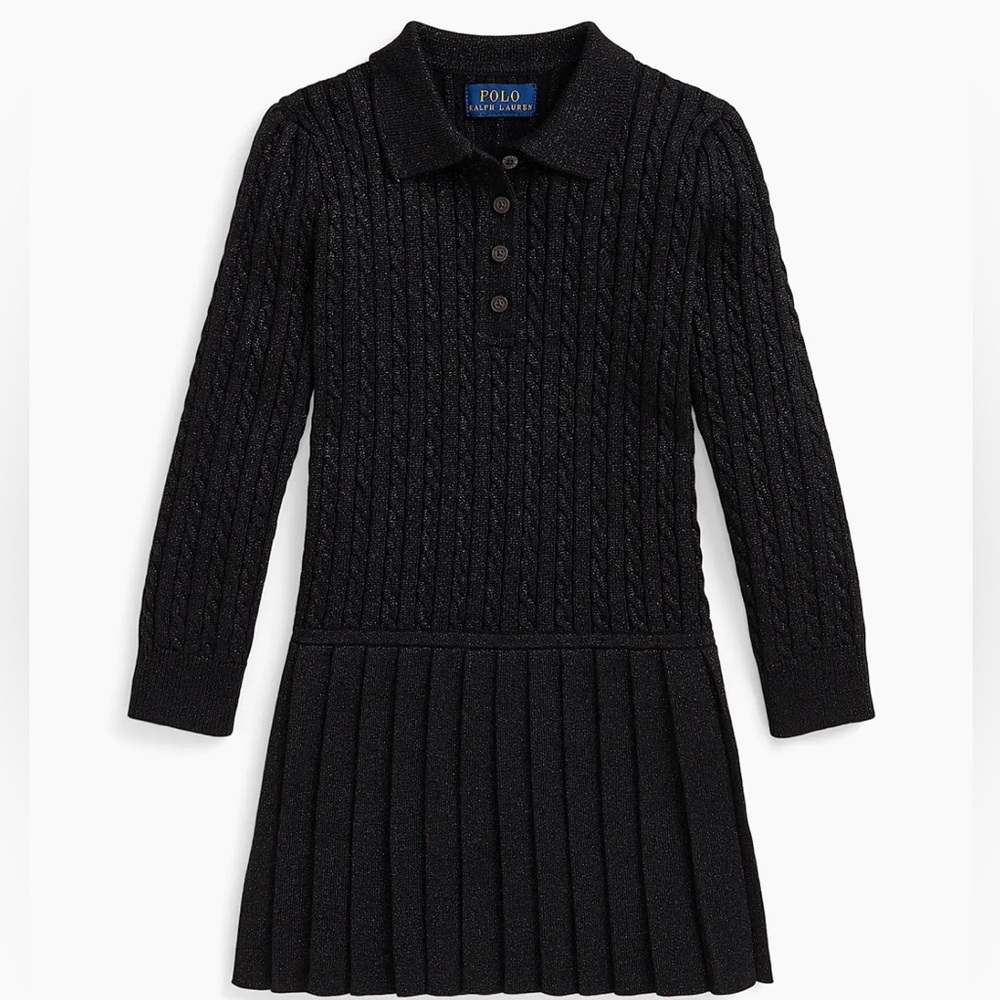 Polo Ralph Lauren Girl's Metallic Cable-Knit Sweater Dress | Girls Recital Dress